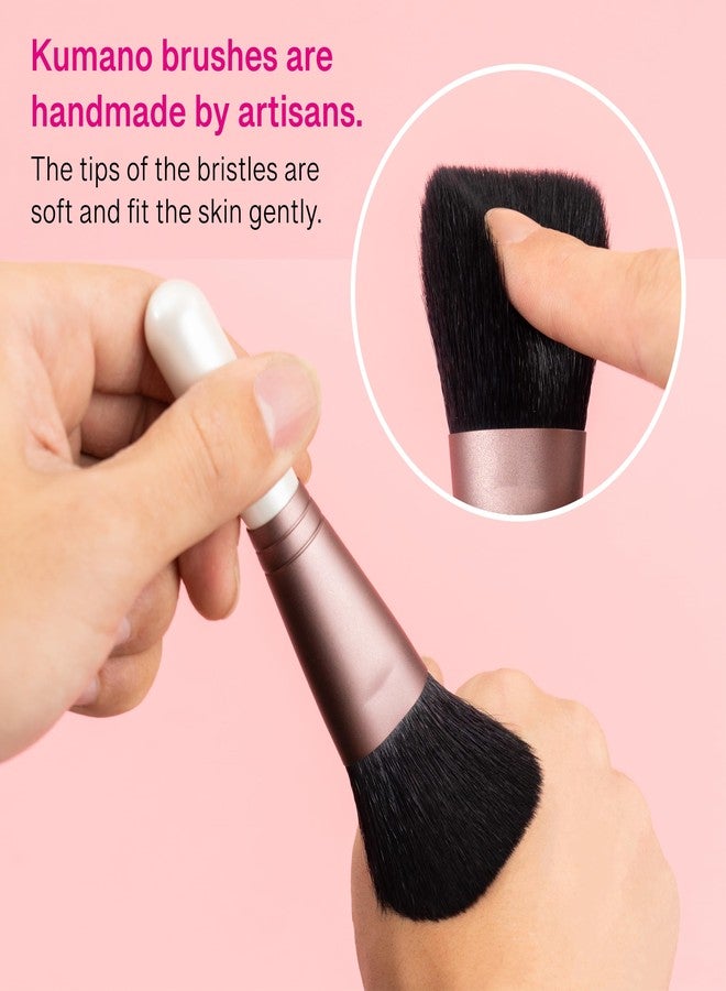 Kumano Fude Blush Brush - Handmade in Japan - Ultra-Soft Natural Goat Hair - 5.5" Dome-Shaped Makeup Brush - Rose Gold Ferrule & White Handle - Ideal for Blush & Setting Powder - Image 4