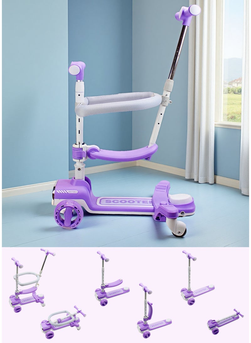 إيزي فيتشور سكوتر EASY FUTURE القابل للطي 4 في 1 للأطفال الصغار مع ارتفاع قابل للتعديل ومقعد قابل للإزالة وقضيب دفع للوالدين وسياج للأطفال بزاوية 360 درجة، سكوتر ركل ثلاثي العجلات للأطفال الأولاد والبنات من عمر 1 إلى 12 عامًا - Image 1