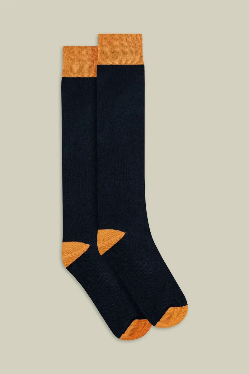 Two-tone men's plain knit socks - DK Blue/Ochre