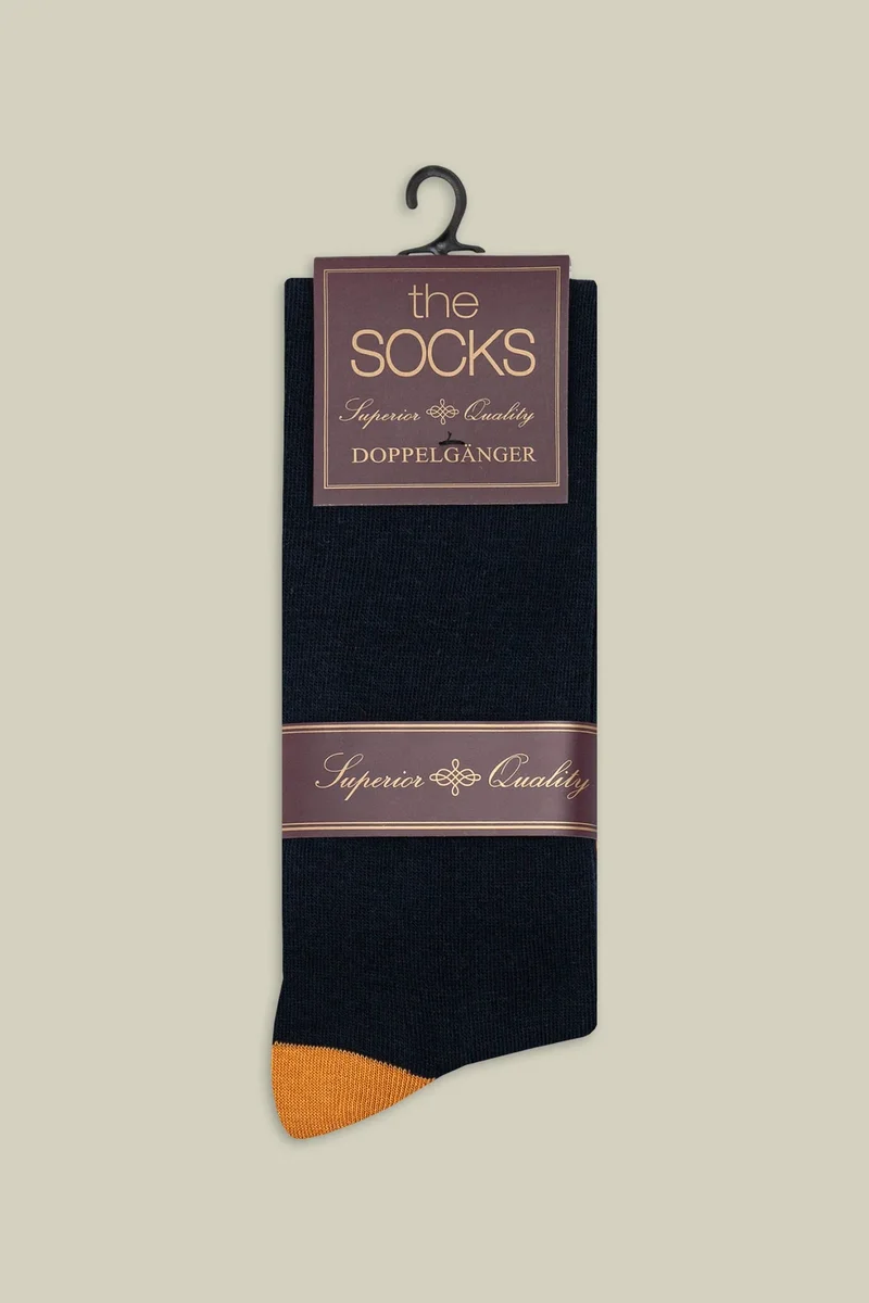 دوبل غانغر Two-tone men's plain knit socks - DK Blue/Ochre