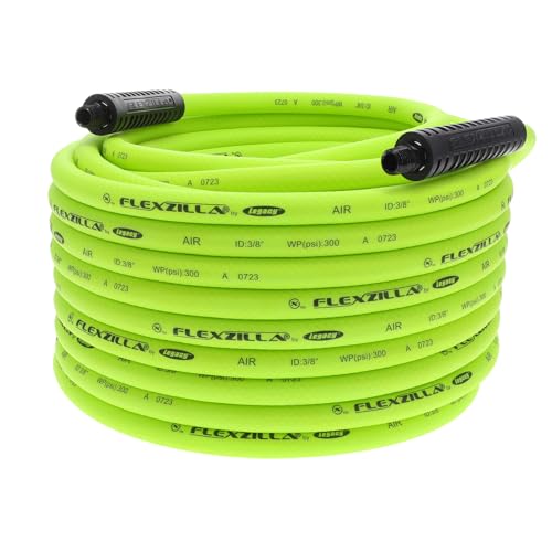Flexzilla Air Hose 38 in x 100 ft 14 in MNPT Fittings Heavy Duty Lightweight Hybrid ZillaGreen HFZ38100YW2