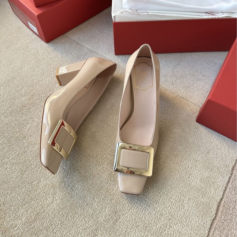 Elegant Elegant Metal Buckle High Heels Square Head Shallow Mouth Patent Leather Comfortable Office Comfortable Ins Classic - Image 5