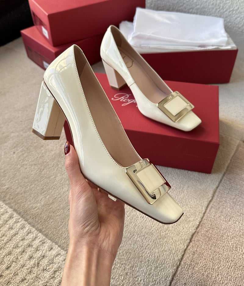 Elegant Elegant Metal Buckle High Heels Square Head Shallow Mouth Patent Leather Comfortable Office Comfortable Ins Classic - Image 1