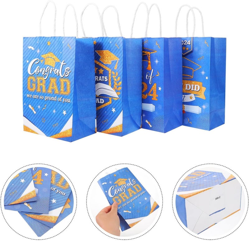 VERDANVERSE 16 Pcs Blue Graduation Bags with Handles Printed Paper Wrapping Bags for Student Party Presents Set for Grad Season Celebration - Image 5