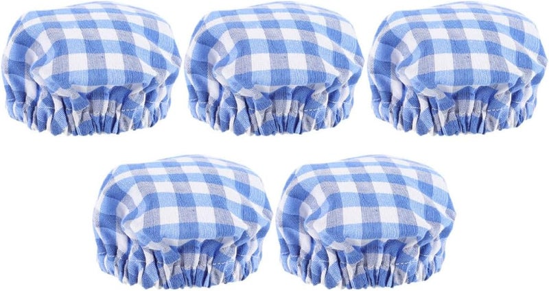 Homoyoyo 5pcs Blue Checkered Cloth Jar Covers Wide Mouth Glass Storage Jar Lids Breathable Dustproof Sourdough Starter Covers for Bread Fermentation and Kitchen Canning - Image 1