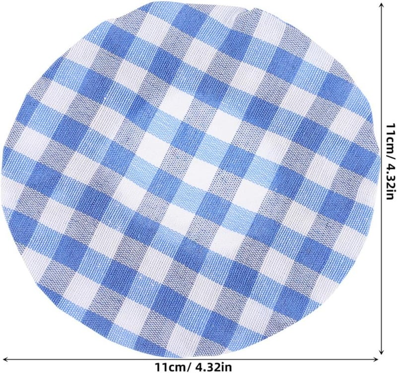 Homoyoyo 5pcs Blue Checkered Cloth Jar Covers Wide Mouth Glass Storage Jar Lids Breathable Dustproof Sourdough Starter Covers for Bread Fermentation and Kitchen Canning - Image 2