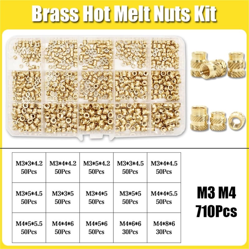 Versatile Hot Melt Brass Heat Insert Nut Iron Tip Embedded Heating Knurled Inserts Nuts 3D Printer Notebook(710pcs M3M4) - Image 2