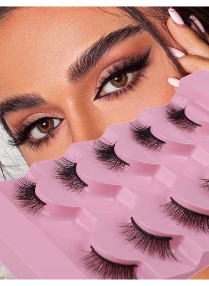 Suerte False eyelashes strip Half Lashes 5 pairs Natural dramatic  Half-length Comfortable Soft False Eyelashes For Eye Enlarging  Made Of Wool 17mm - Image 1