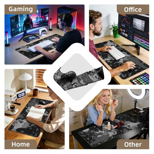 Galdas Mouse Pad for Gaming,XXL XL Large Mouse Mat Long Extended Mousepad Desk Mat Non-Slip Rubber Mice Pads Stitched Edges Thin (31.5 x 11.8 x 0.12 Inches),World Map Background - Image 4