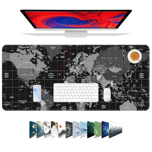 Galdas Mouse Pad for Gaming,XXL XL Large Mouse Mat Long Extended Mousepad Desk Mat Non-Slip Rubber Mice Pads Stitched Edges Thin (31.5 x 11.8 x 0.12 Inches),World Map Background - Image 1