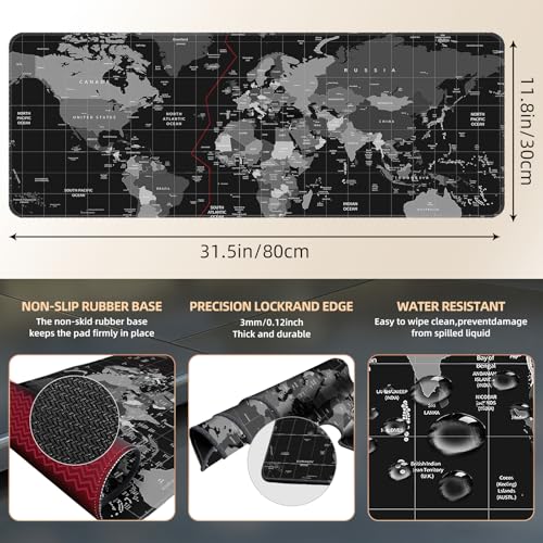 Galdas Mouse Pad for Gaming,XXL XL Large Mouse Mat Long Extended Mousepad Desk Mat Non-Slip Rubber Mice Pads Stitched Edges Thin (31.5 x 11.8 x 0.12 Inches),World Map Background - Image 3