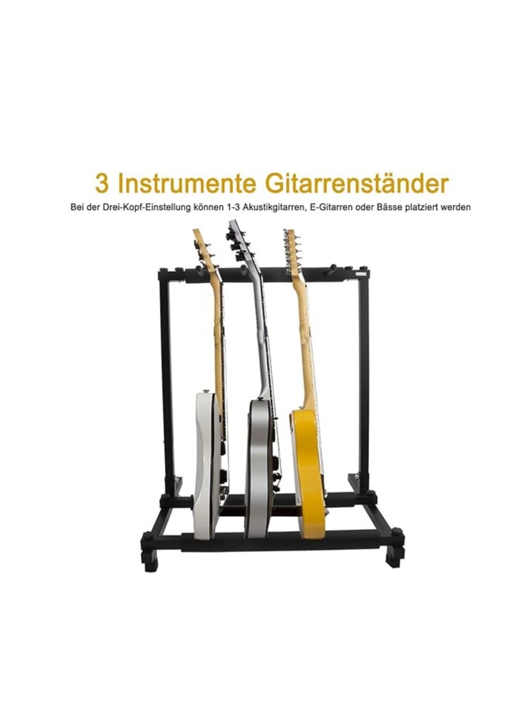Generic 3-Way Guitar Stand Multistand Guitar Tripod Multiple Guitar Holder, Foldable with Wheels, Guitar Stand, Multi-Guitar Rack for Acoustic Guitar, Classical Guitar, Acoustic Bass, Electric Guitar, - Image 2