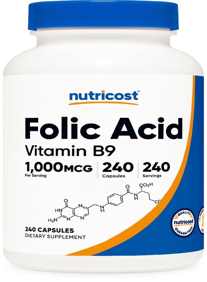 Nutricost Folic Acid (Vitamin B9) 1000 mcg, 240 Capsules - Image 1
