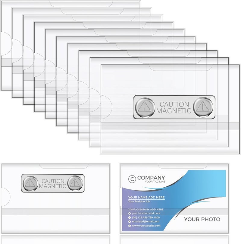 Faccito Magnetic Name Badge Holder 3.5 x 2.2 in PVC ID Name Tags Magnetic Name Tags for Work Conference Badges Horizontal Identification Card Holder for Schools Corporate Conference Multi-style matching design - Image 1
