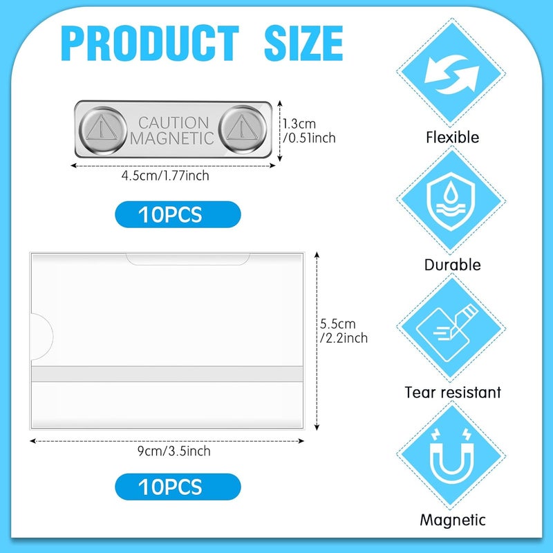 Faccito Magnetic Name Badge Holder 3.5 x 2.2 in PVC ID Name Tags Magnetic Name Tags for Work Conference Badges Horizontal Identification Card Holder for Schools Corporate Conference Multi-style matching design - Image 2
