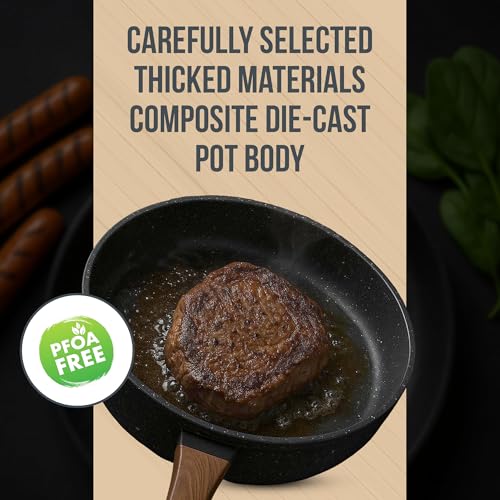 CPENSUS Non Stick pan with lid for Cooking Granite Finish Frying pan tawa for Kitchen 24 cm 2.5 mm deep Induction Base Omlette Egg Fish Gas & Induction Compatible - Image 4