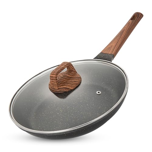 CPENSUS Non Stick pan with lid for Cooking Granite Finish Frying pan tawa for Kitchen 24 cm 2.5 mm deep Induction Base Omlette Egg Fish Gas & Induction Compatible - Image 1