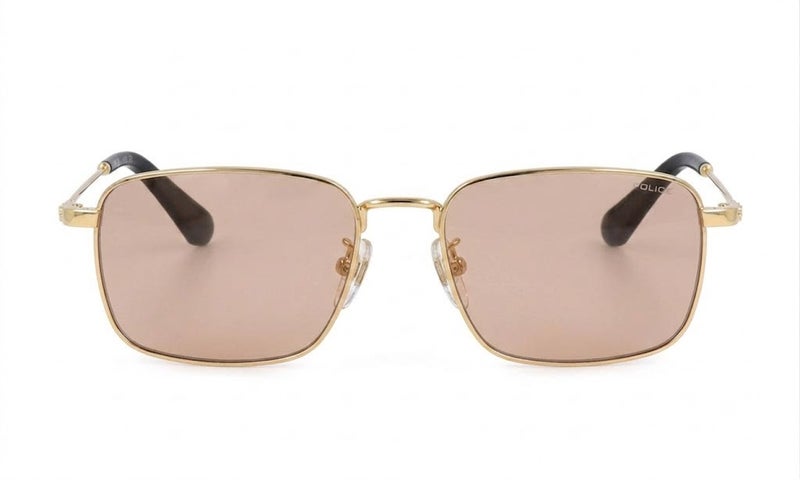 POLICE SPLR73 Col.300Y 56 Square Sunglasses for Men - Gold Full Rim Metal Frame with Light Brown Lenses - Image 2