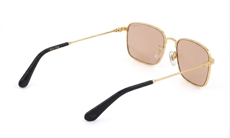POLICE SPLR73 Col.300Y 56 Square Sunglasses for Men - Gold Full Rim Metal Frame with Light Brown Lenses - Image 3