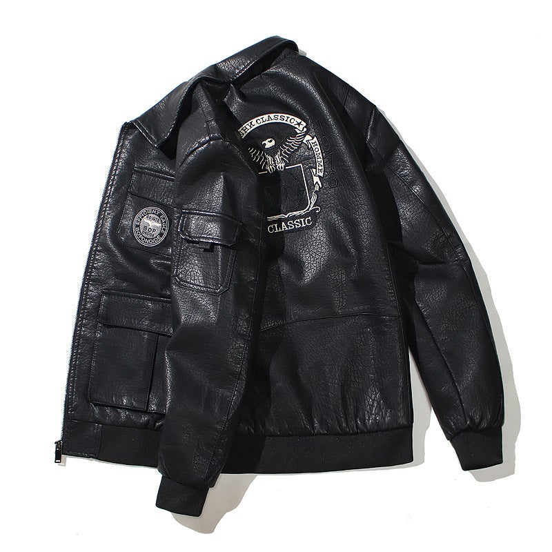 Leather Men'S Spring Men'S Korean Style Slim-Fit Lapel Casual Youth Leather Jacket Fashionable Slim-Fit Biker Jacket For Men - Image 4