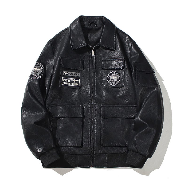 Leather Men'S Spring Men'S Korean Style Slim-Fit Lapel Casual Youth Leather Jacket Fashionable Slim-Fit Biker Jacket For Men - Image 1