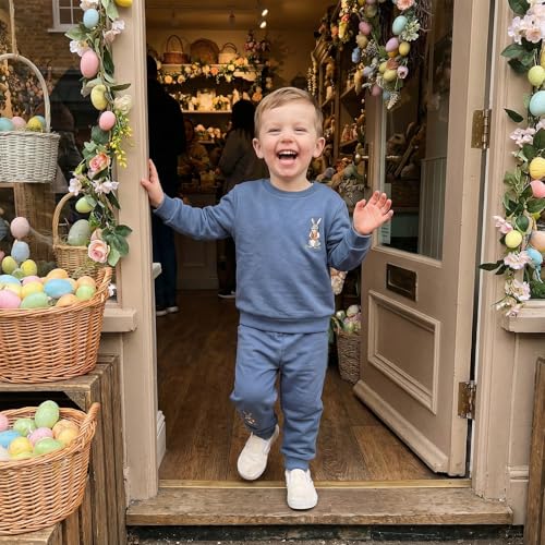 Amnnchya Toddler Baby Boy Girl Easter Outfit Rabbit Sweatshirt Bunny Pants Set Fall Winter Spring Clothes For Boys Girls (Blue, 3-4T) - Image 5