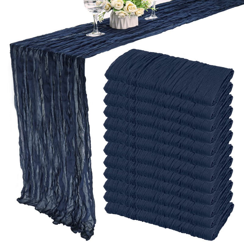 12 Pack 10Ft Cheesecloth Boho Gauze Table Runner  35x120 Inch Rustic Cheese Cloth Long Table Runner for Wedding Bridal Shower Birthday Party Decor Navy Blue