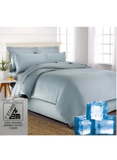 Bamboo Duvet Cover Single Size 160x220 cm With Button Closing and Corner Ties 400TC Cool, Anti-Allergic, Soft and Silky – Sky Blue