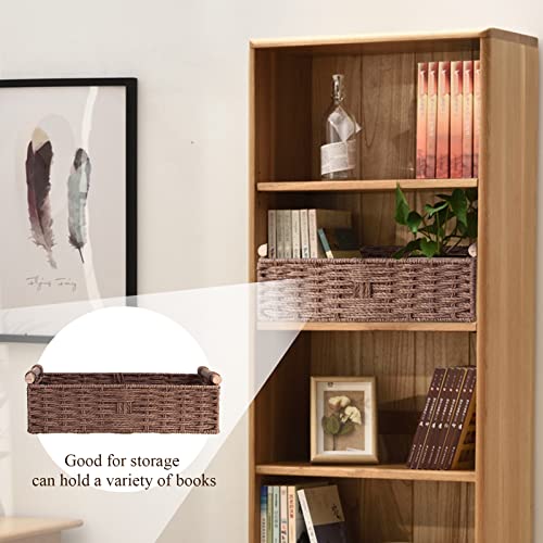 STOBSK Round Paper Rope Storage Basket Wicker for Organizing with Handle, Decorative Bins Countertop Toilet Paper for Tank Top Small Set, Brown - Image 4