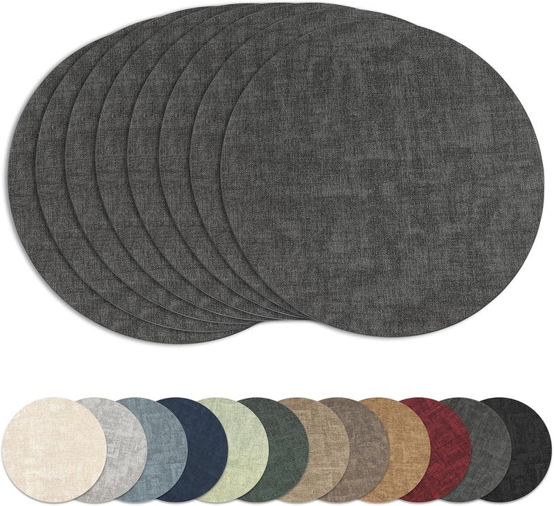NCUE 13"Round Placemats Set of 8, Reversible Faux Leather Heat Resistant Table Mats, 100% Waterproof Oilproof Wipeable Table Protective Placemats for Vinyl, Washable for Indoor & Outdoor Use (8, Deep Gray) - Image 1