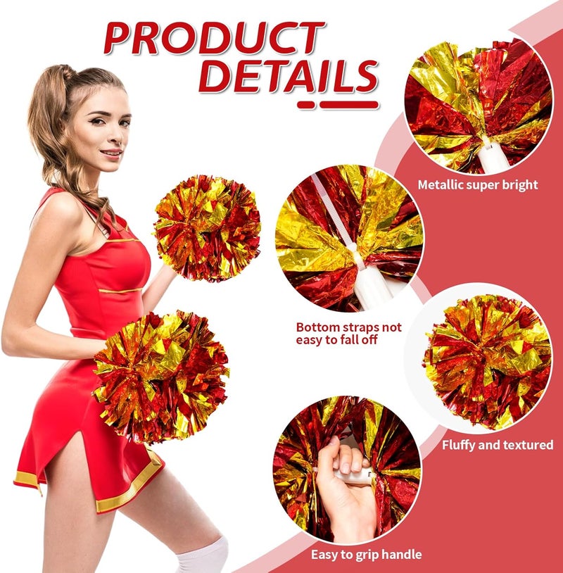 CREATIEE-PRO 4Pcs Metallic Cheerleading Pom Poms, Creatiee 2 Pair Cheerleader Cheering Squad Pompoms for School Sports Dance Games Team Spirit Cheer - Image 2