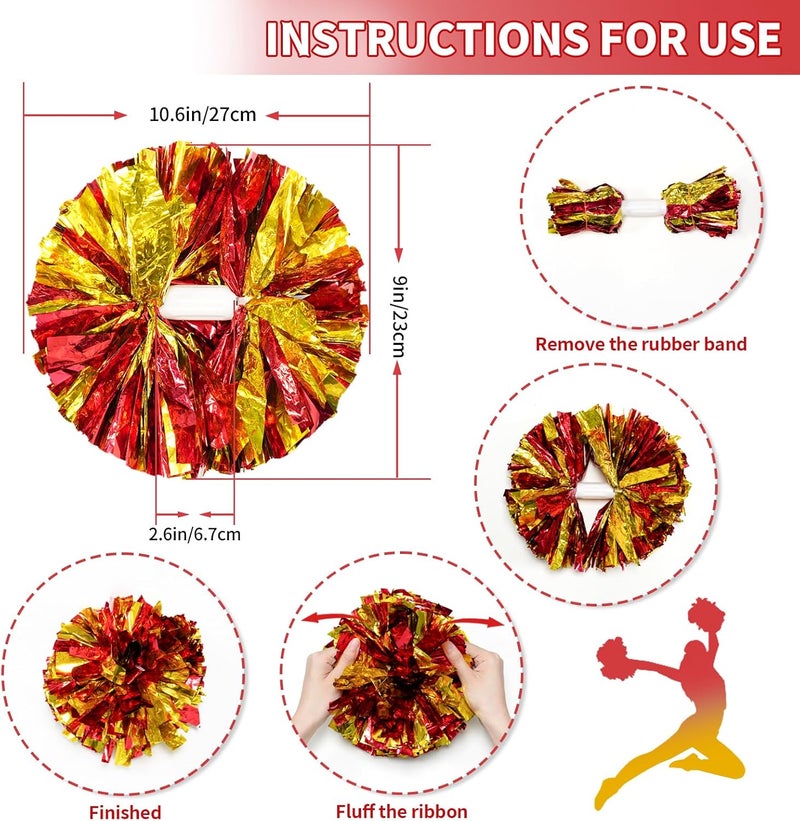 CREATIEE-PRO 4Pcs Metallic Cheerleading Pom Poms, Creatiee 2 Pair Cheerleader Cheering Squad Pompoms for School Sports Dance Games Team Spirit Cheer - Image 3
