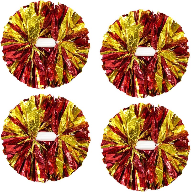 CREATIEE-PRO 4Pcs Metallic Cheerleading Pom Poms, Creatiee 2 Pair Cheerleader Cheering Squad Pompoms for School Sports Dance Games Team Spirit Cheer - Image 1