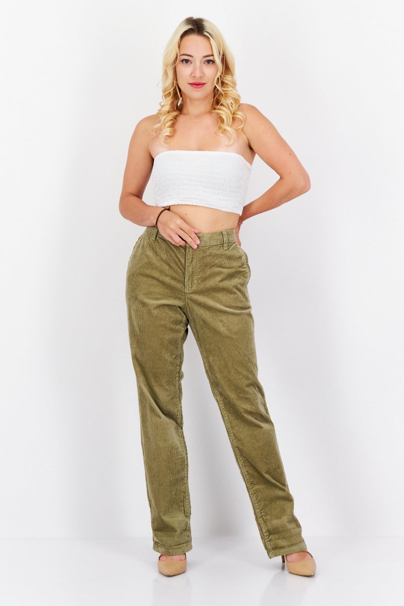 ESPRIT Women Regular Fit Ribbed Straight Pant, Light Olive  - Image 3