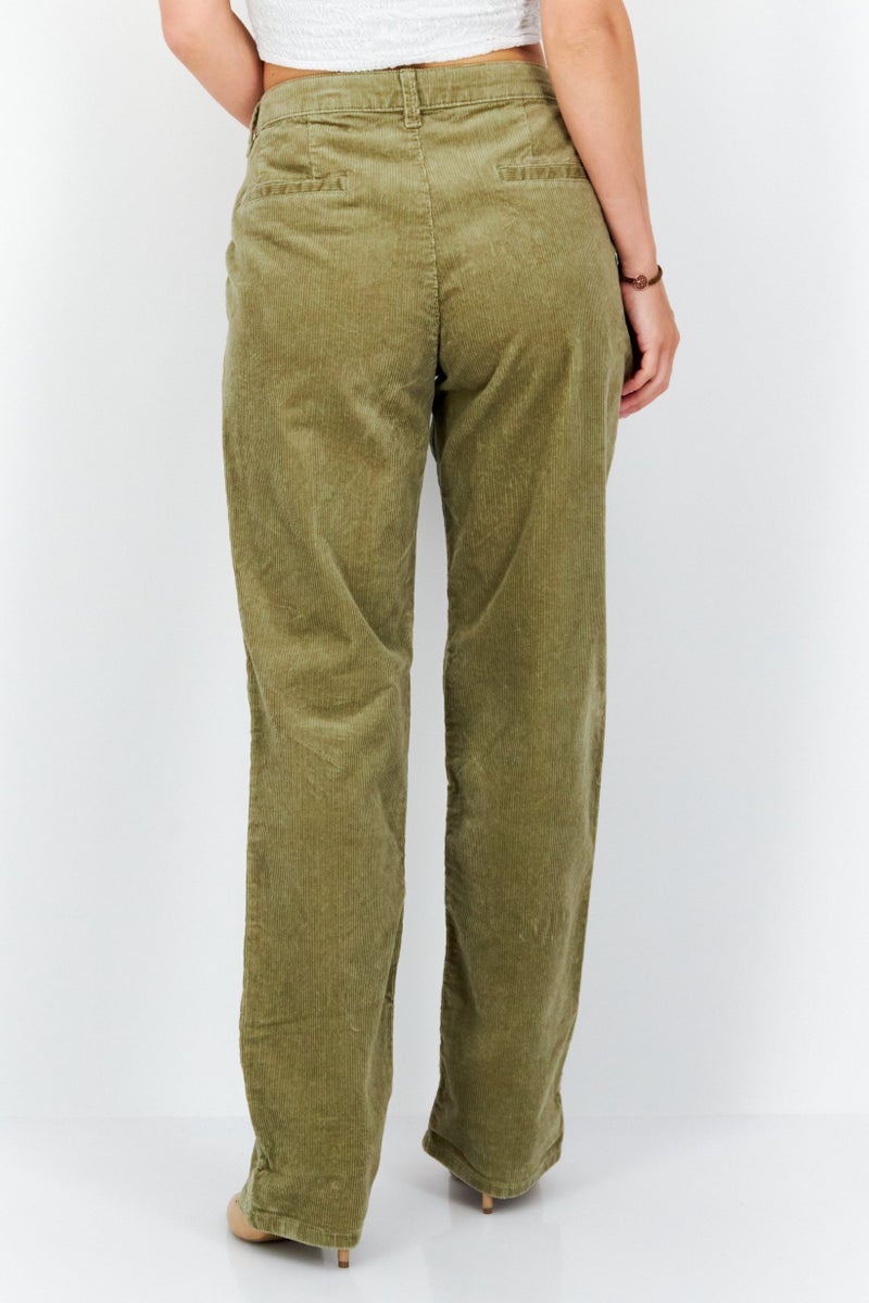 ESPRIT Women Regular Fit Ribbed Straight Pant, Light Olive  - Image 2