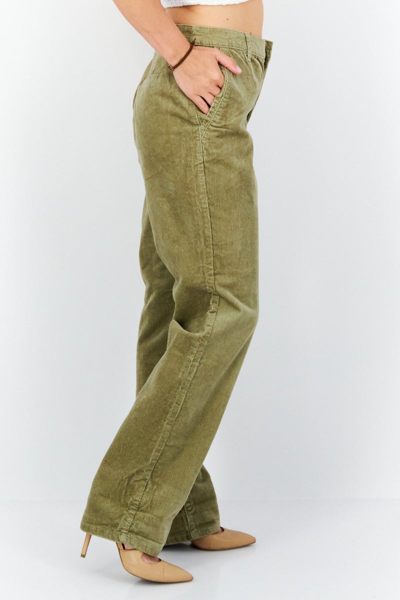 ESPRIT Women Regular Fit Ribbed Straight Pant, Light Olive  - Image 4