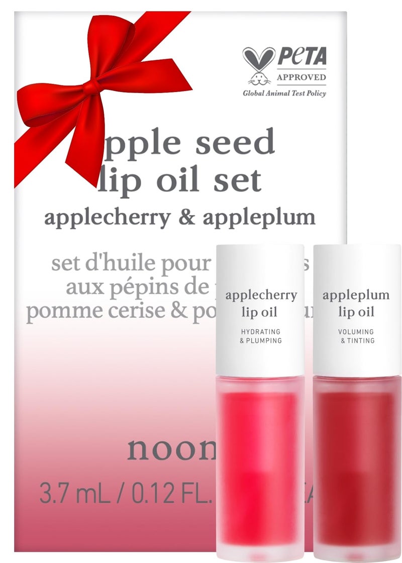 NOONI Korean Lip Oil Set - Applecherry & Appleplum | Long-Lasting, Moisturizing, Plumping, Revitalizing for Dry Lips, Waterproof, No Peel Off, Stocking Stuffers, 0.12 FL Oz x 2ea - Image 1