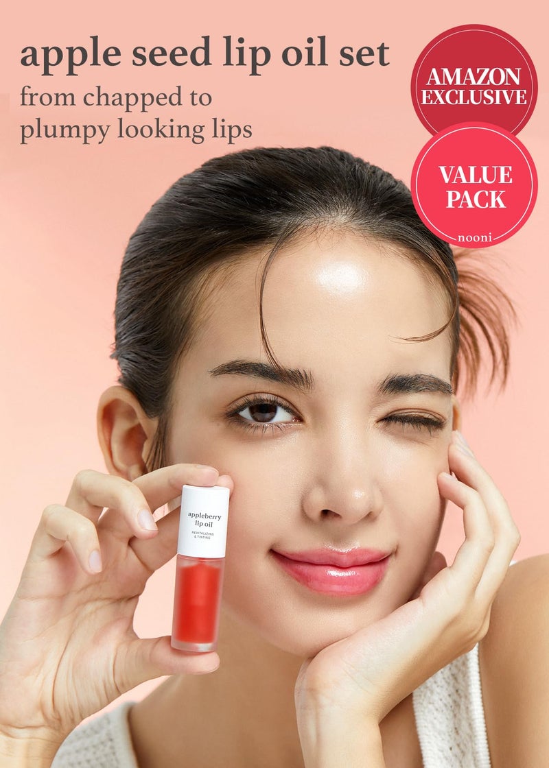 NOONI Korean Lip Oil Set - Applecherry & Appleplum | Long-Lasting, Moisturizing, Plumping, Revitalizing for Dry Lips, Waterproof, No Peel Off, Stocking Stuffers, 0.12 FL Oz x 2ea - Image 2