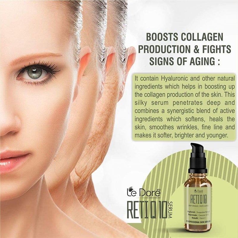 Le Dore RetiQ10 Encapsulated Retinol 1 Serum Advanced AntiAging Collagen Boost With CoQ10 Vitamin E Hyaluronic Acid Bakuchiol Ceramide Reduces Wrinkles Enhances Glow 15ml - Image 3