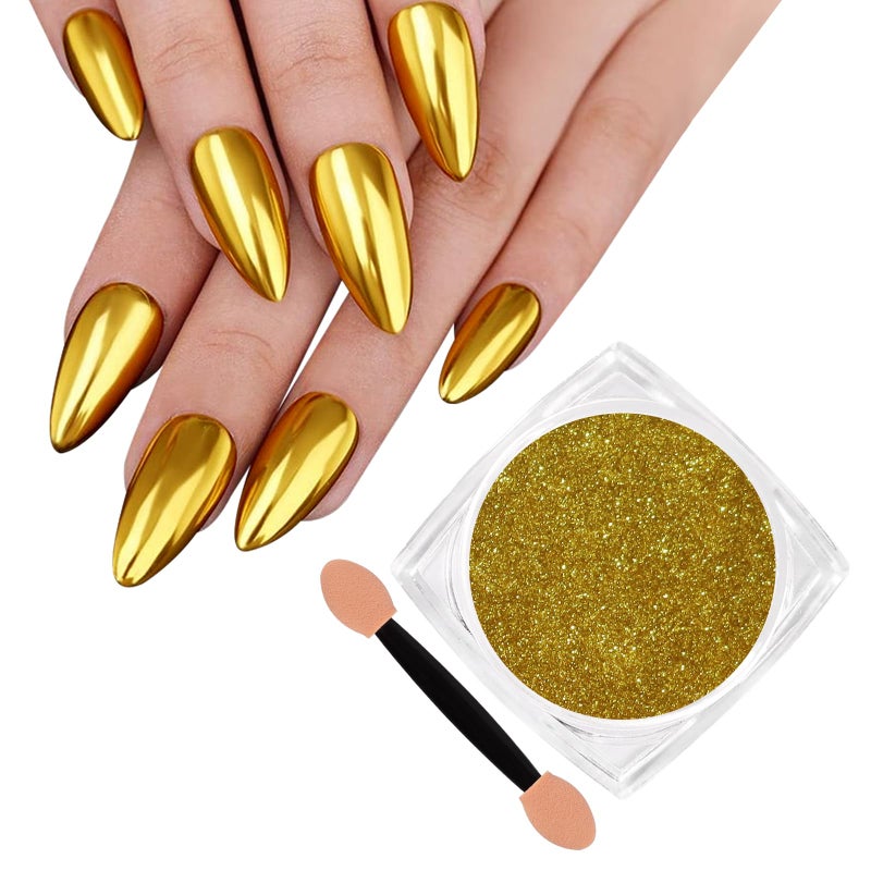 SIUSIO Chrome Nail Powder Metallic Mirror Effect Chrome Powder Holographic Shimmer Glitter Dust Manicure Decoration Nail Art Pigment for DIY Gel Polish Nail Art Resin Craft Salon Gifts Gold