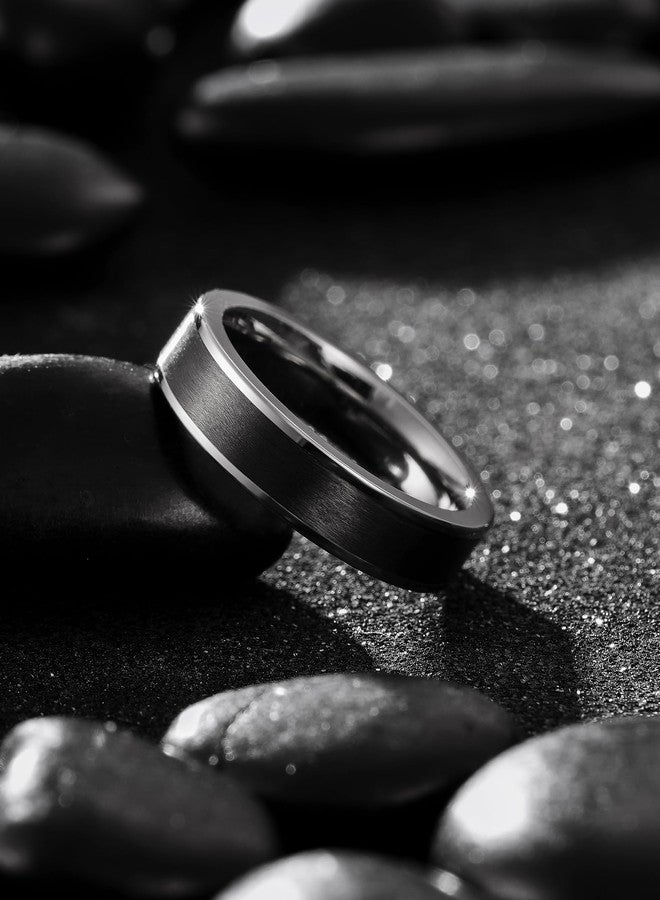 King Will Titanium Wedding Band for Men Women-5mm Width Silver Plated Wedding Ring with Black Carbon Fiber Flat Cut Style, Lightweight & Durable Promise Ring Comfort Fit Size 11 - Image 3