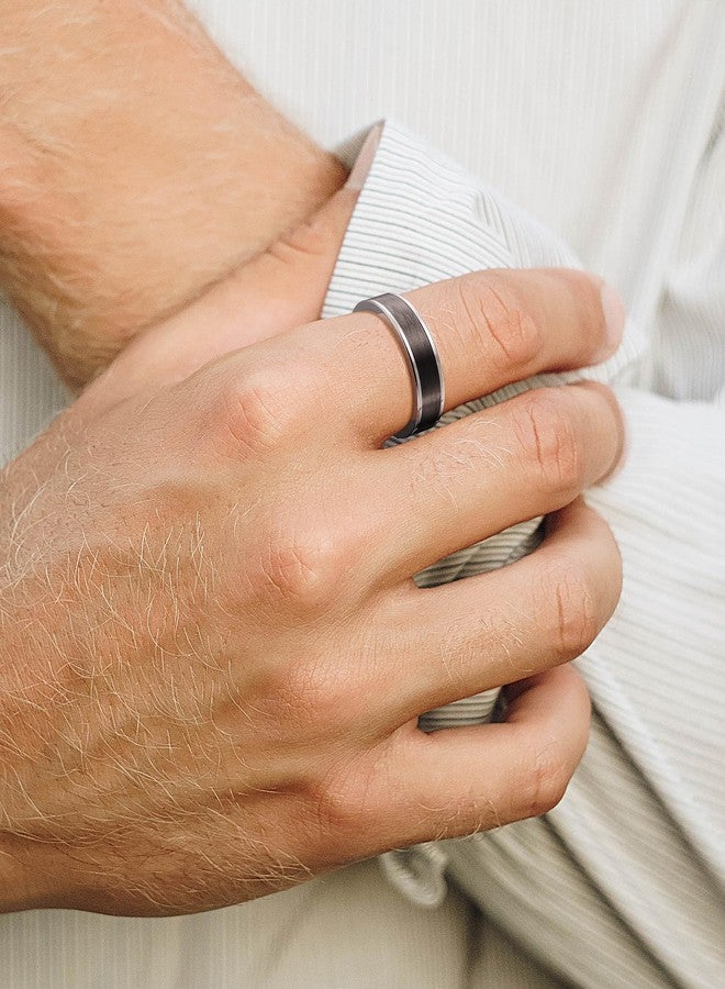 King Will Titanium Wedding Band for Men Women-5mm Width Silver Plated Wedding Ring with Black Carbon Fiber Flat Cut Style, Lightweight & Durable Promise Ring Comfort Fit Size 11 - Image 5