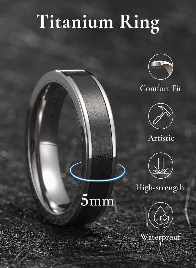 King Will Titanium Wedding Band for Men Women-5mm Width Silver Plated Wedding Ring with Black Carbon Fiber Flat Cut Style, Lightweight & Durable Promise Ring Comfort Fit Size 11 - Image 2