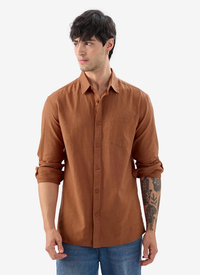 The Souled Store The Souled Store Men Russet Brown Solid Regular Fit Shirts