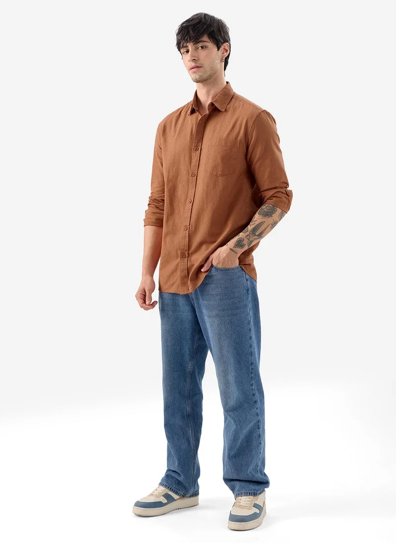 The Souled Store The Souled Store Men Russet Brown Solid Regular Fit Shirts
