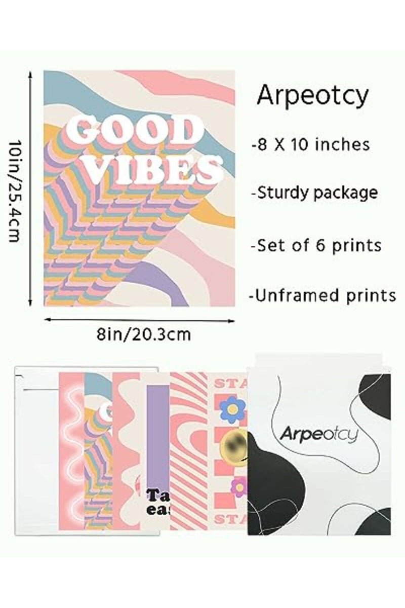 ARPEOTCY 70s Hippie Wall Decor, Retro Butterfly Wall Art Prints, Trendy Coquette Aesthetic for Bedroom Living Room Bathroom Dorm Set of 6 8x10in UNFRAMED - Image 3