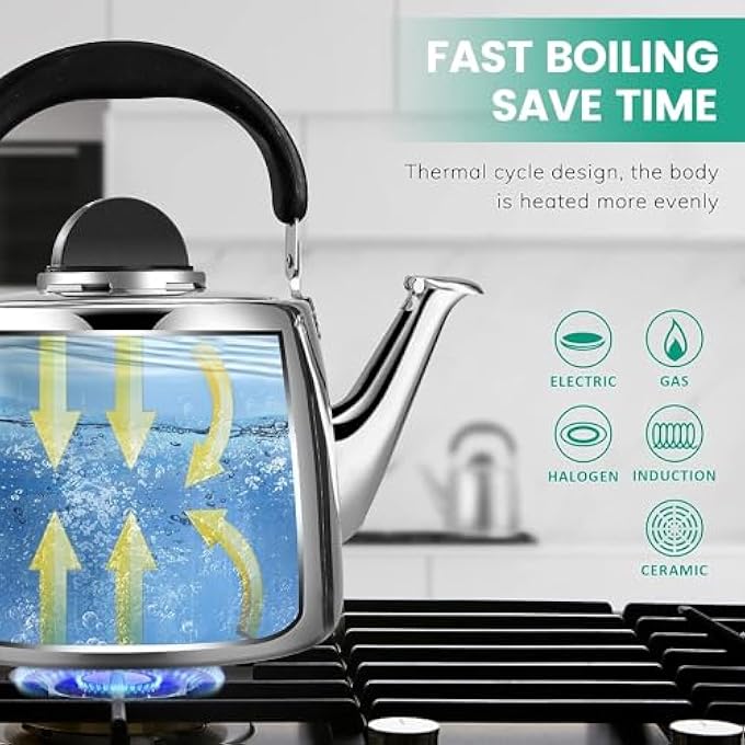 MedMad Whistling Tea Pots For Stove Top  Food Grade Stainless Steel Teapot  Classic Stovetop Kettle With Universal Base Cool Grip Bakelite Handle 3 L - Image 4