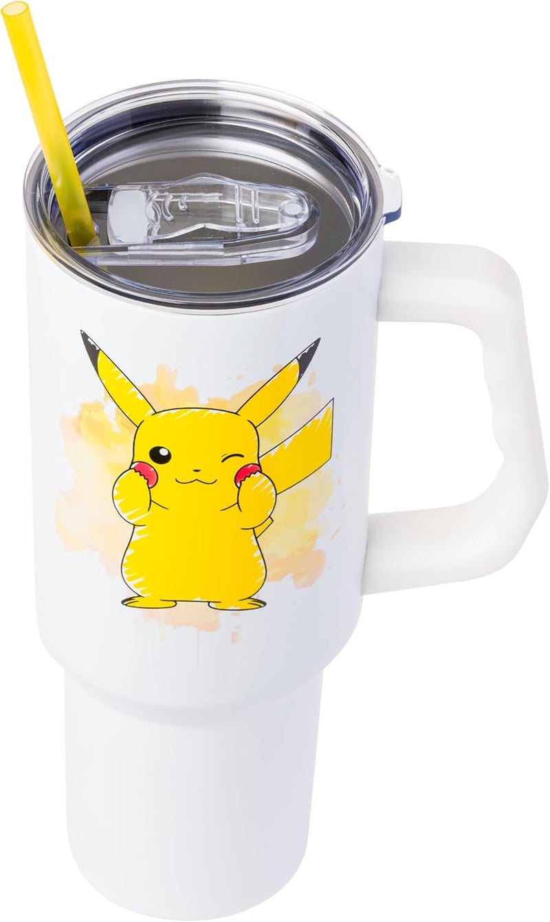 Silver Buffalo Pokémon Stainless Steel Tumbler with Handle Featuring Pikachu, Fits in Standard Cup Holder, 40 Ounces - Image 4