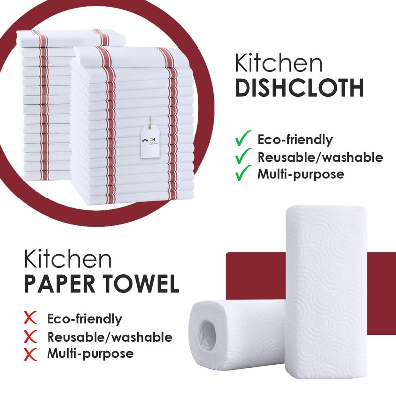 Avalon Kitchen Dish Towels Set (Value Pack of 30) Size 15x25 Inch, 100% Cotton Soft & Absorbent Kitchen Towels, Tea Towels, Reusable Cleaning Cloths for Household Cleaning (Red) - Image 2
