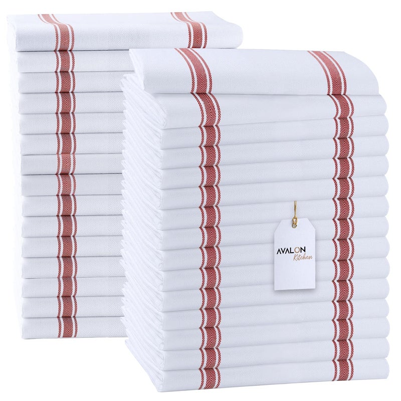 Avalon Kitchen Dish Towels Set (Value Pack of 30) Size 15x25 Inch, 100% Cotton Soft & Absorbent Kitchen Towels, Tea Towels, Reusable Cleaning Cloths for Household Cleaning (Red) - Image 1